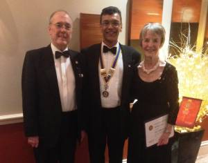 Barbara West with husband, Gordon West, and President Hemant Amin 